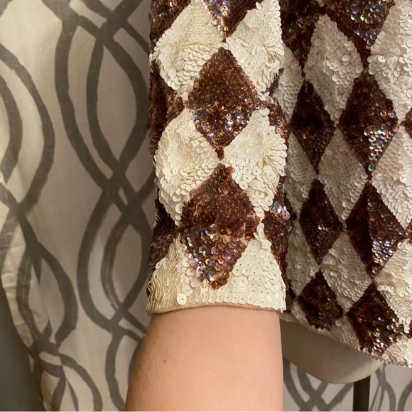 Vintage 60s Valentina Harlequin Sequin Wool Top Zip Up Back Approx Size XL - Picture 3 of 6